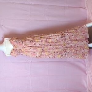 Crystal Doll Pink Floral Sweetheart Tiered Ruffles Feminine Maxi Dress size 11